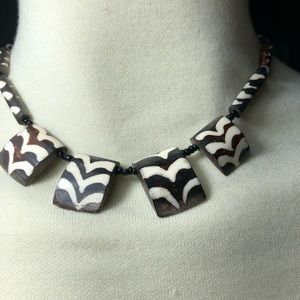 Tribal African Choker Batik Bovine Bone Bead 18”